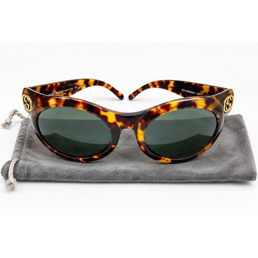Vintage Gucci GG 2400/N/S 02Y Tortoise Oval Sunglasses 56-22-140 Italy